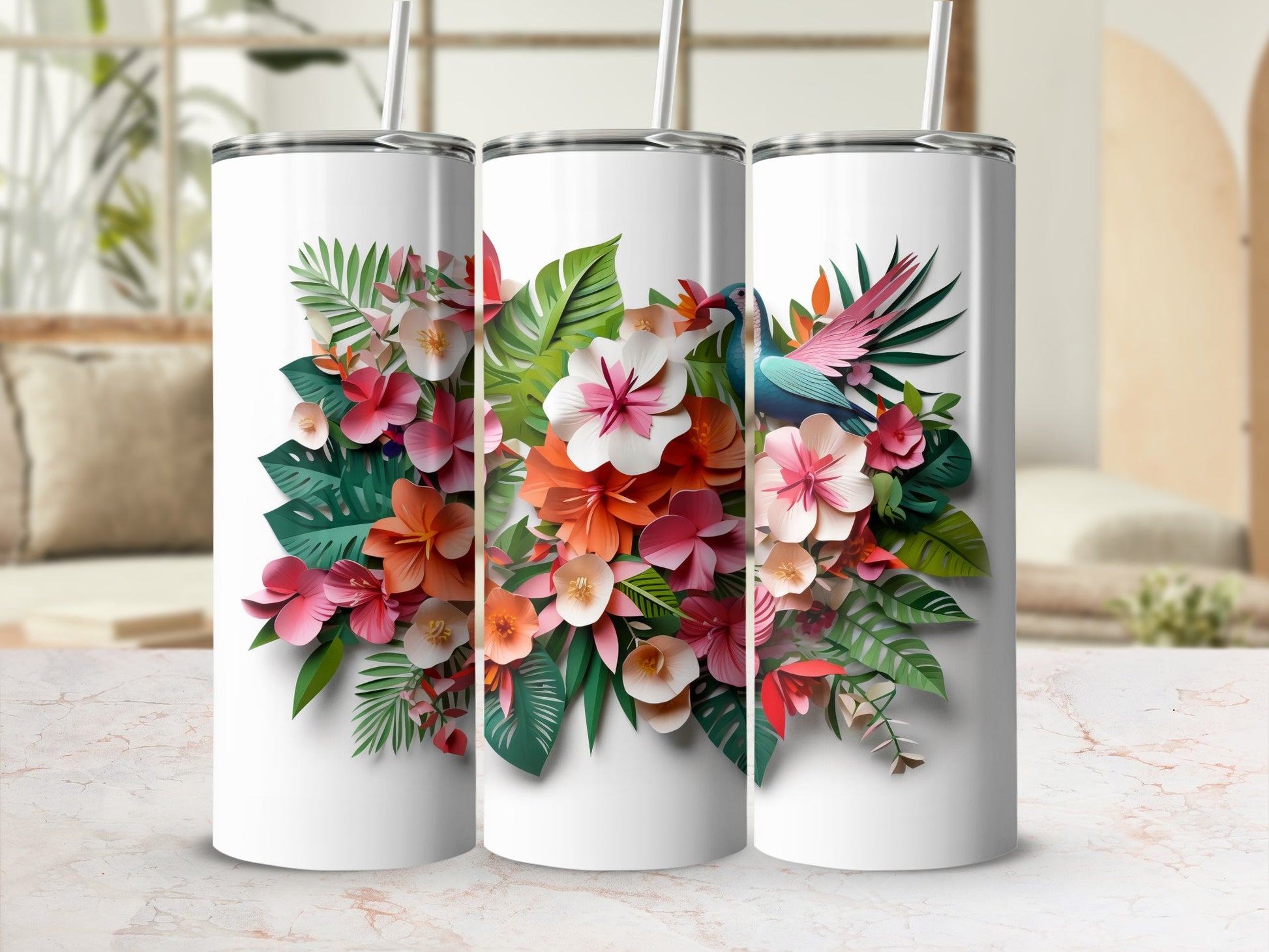 Vibrant Floral Design Insulated Tumbler Cup Product