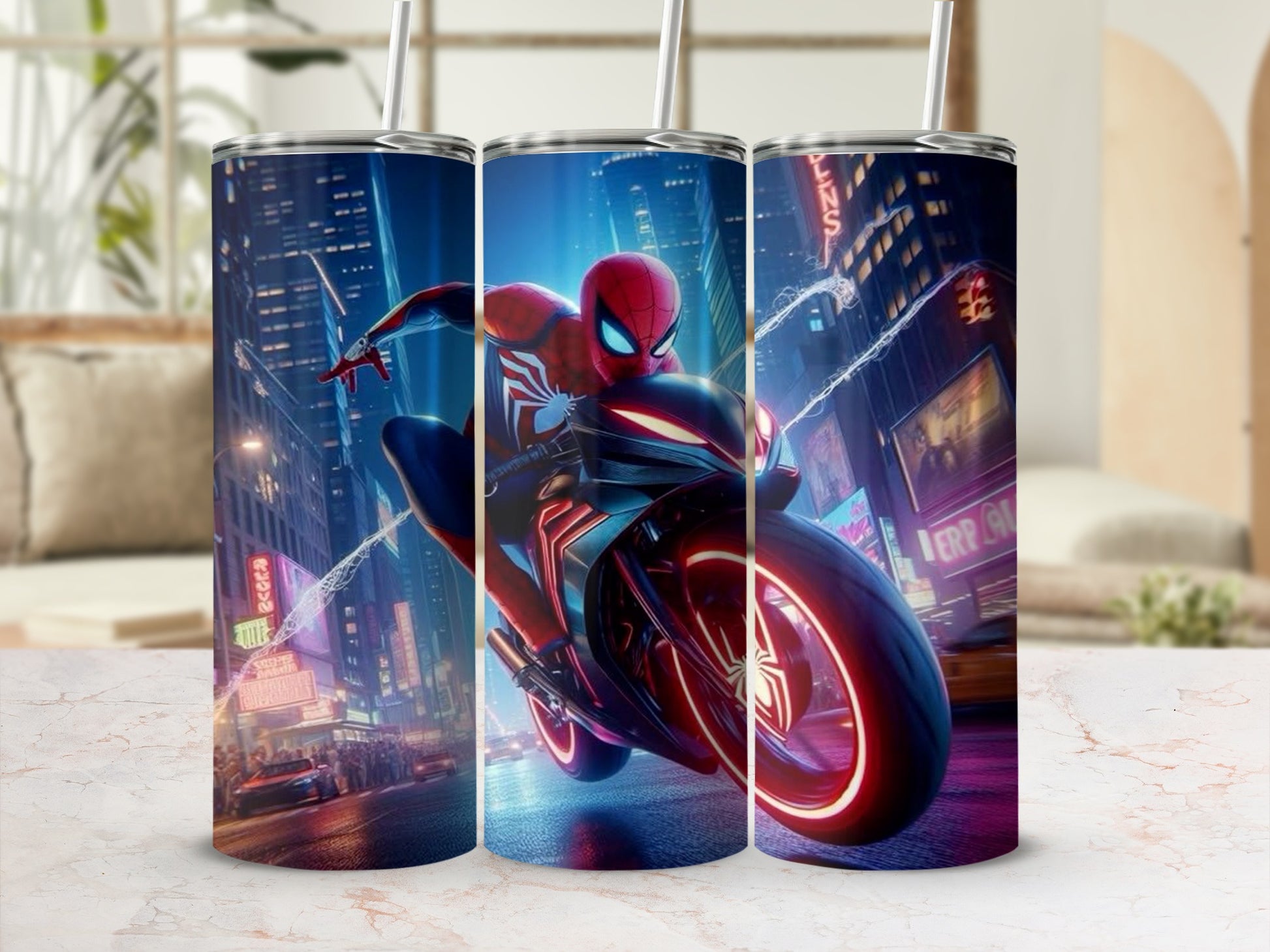 Spider Superhero Night City Bike Ride Tumbler
