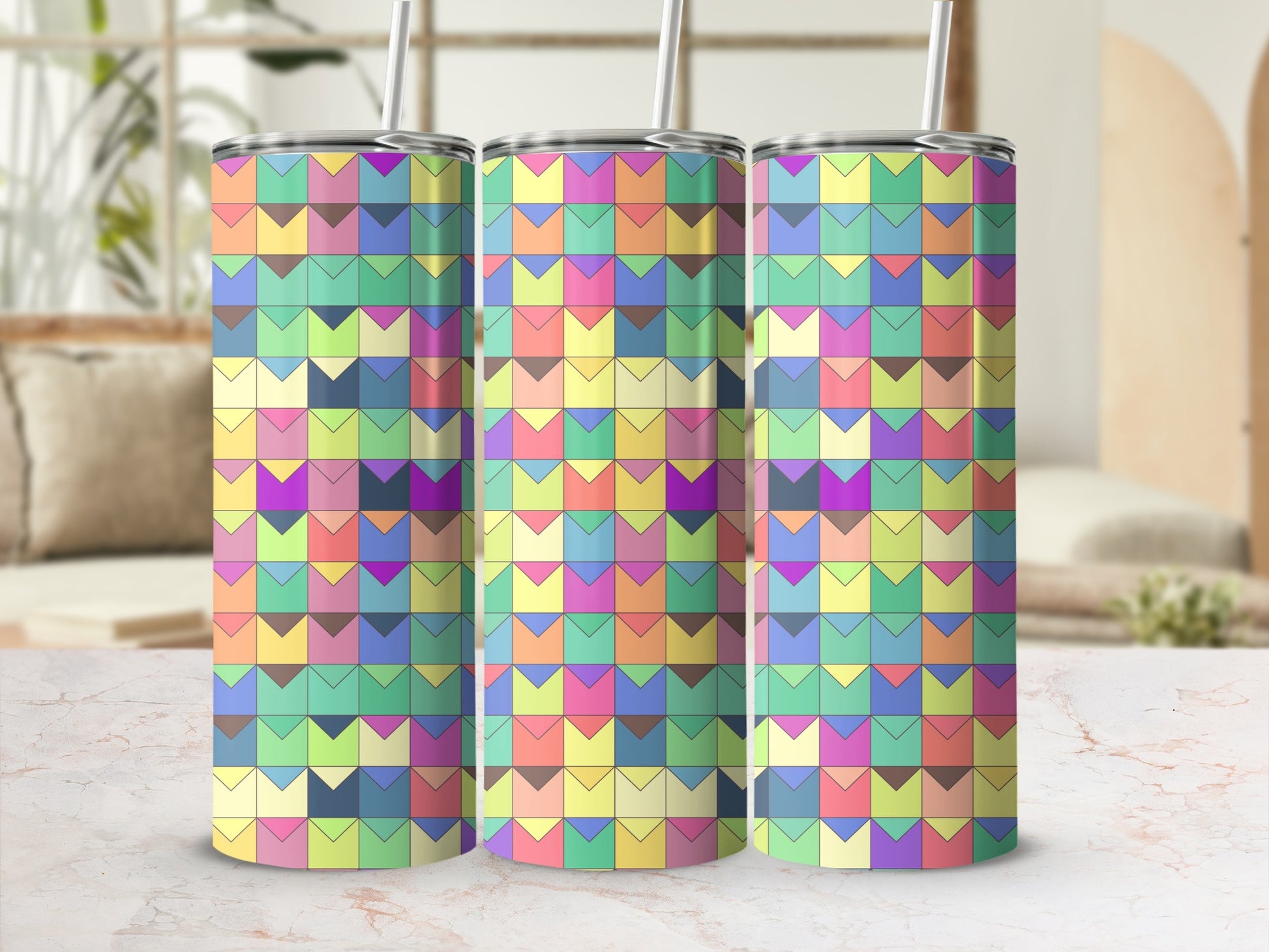 Colorful Geometric Pattern Insulated Drink Tumbler