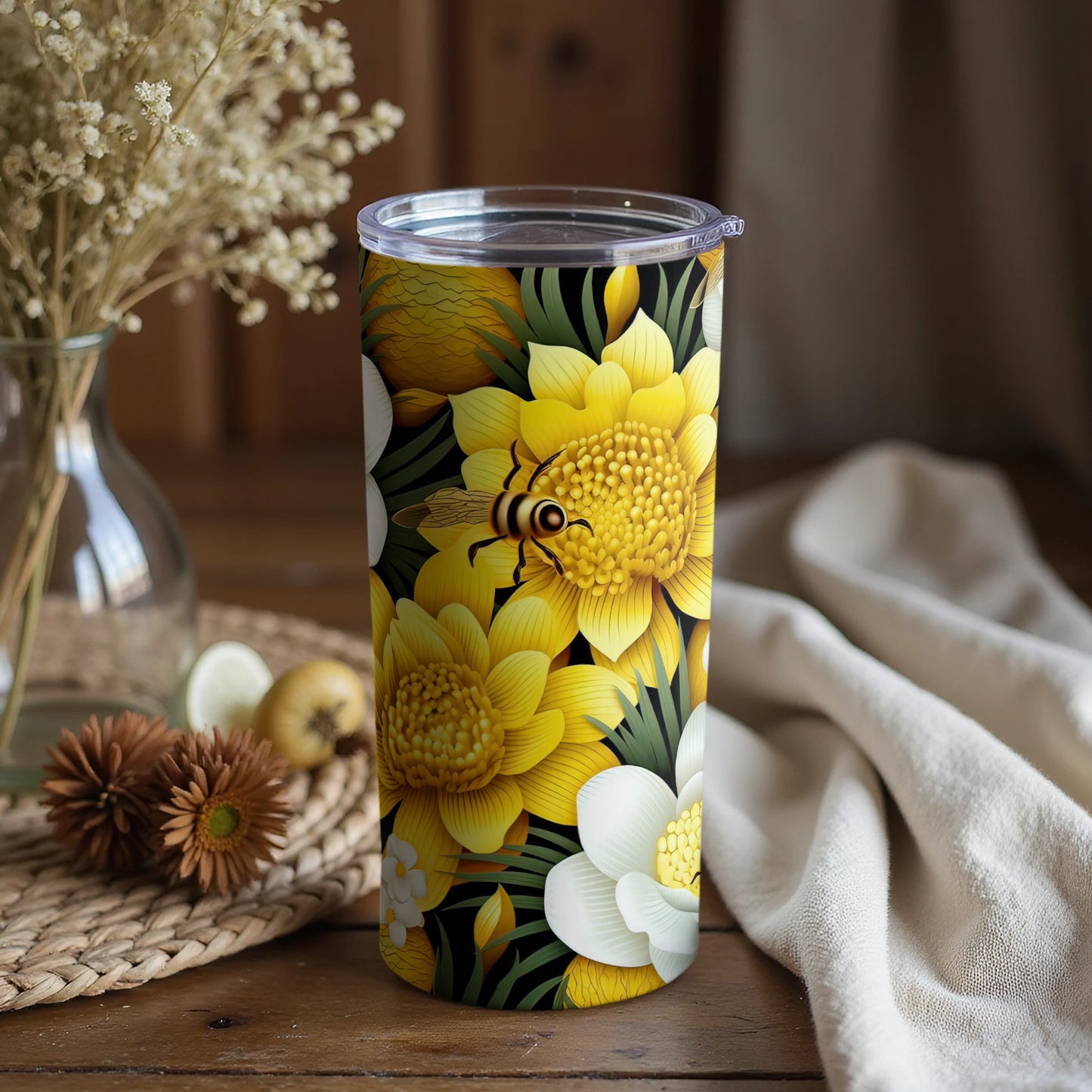 Vibrant Sunflower and Bee Insulated Tumbler