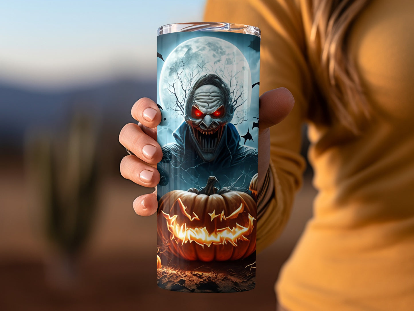 Spooky Halloween Night Pumpkin and Grim Reaper Tumbler