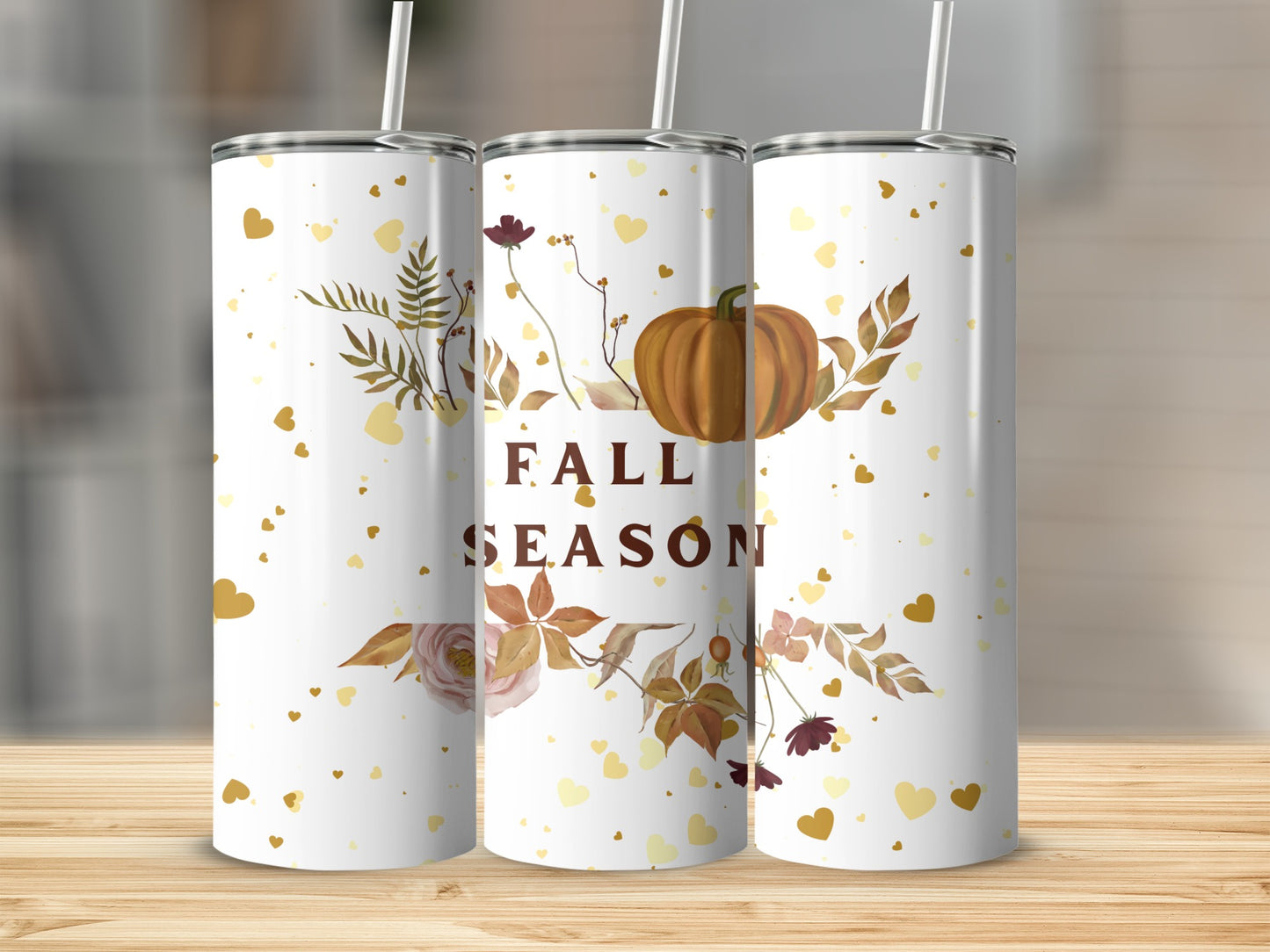 Fall Season Pumpkin Floral Design Tumbler Product