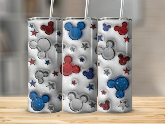 Red White and Blue Mouse Ears Stars Pattern Tumbler Product
