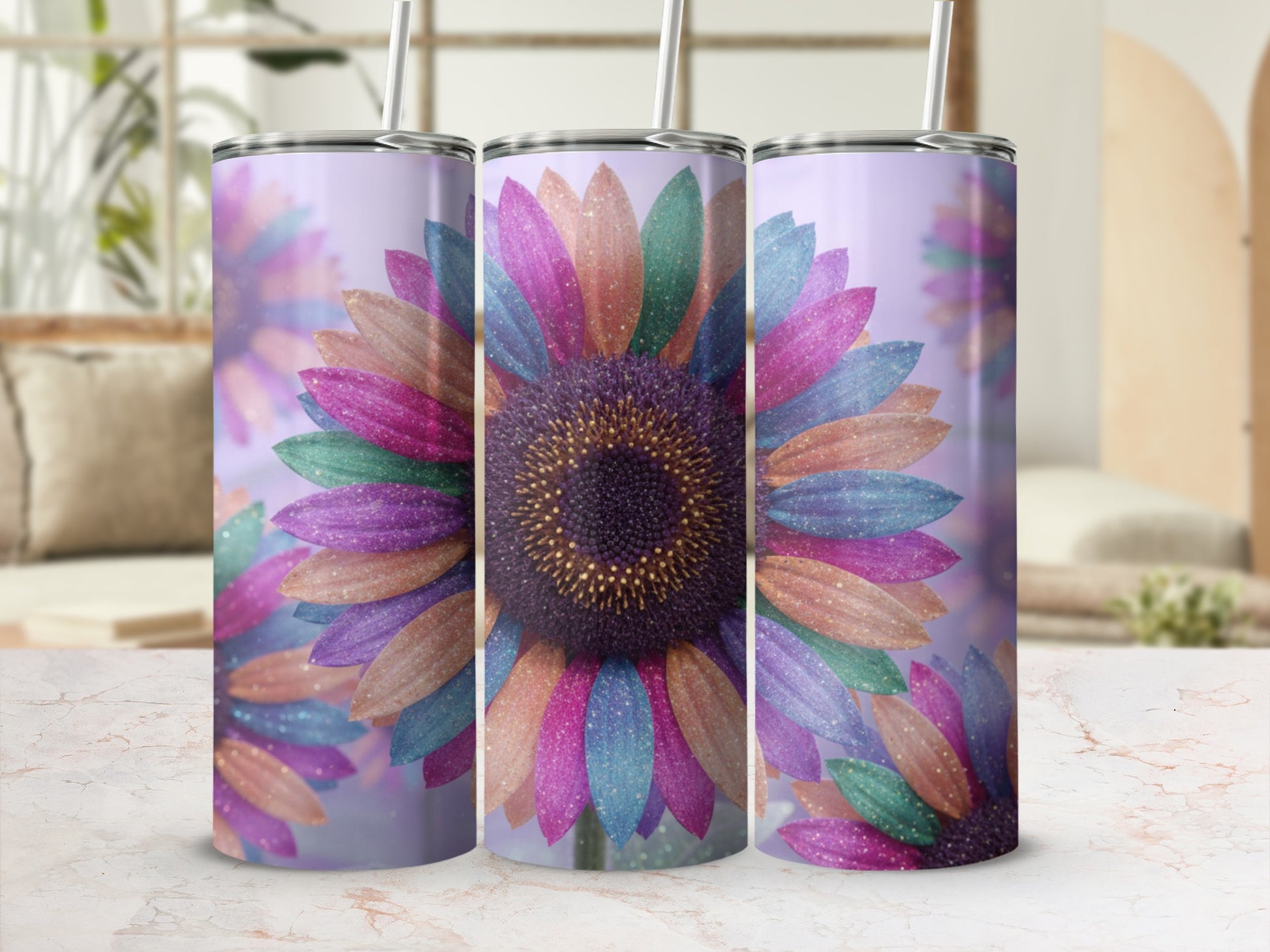 Colorful Sparkling Sunflower Print Tumbler Product
