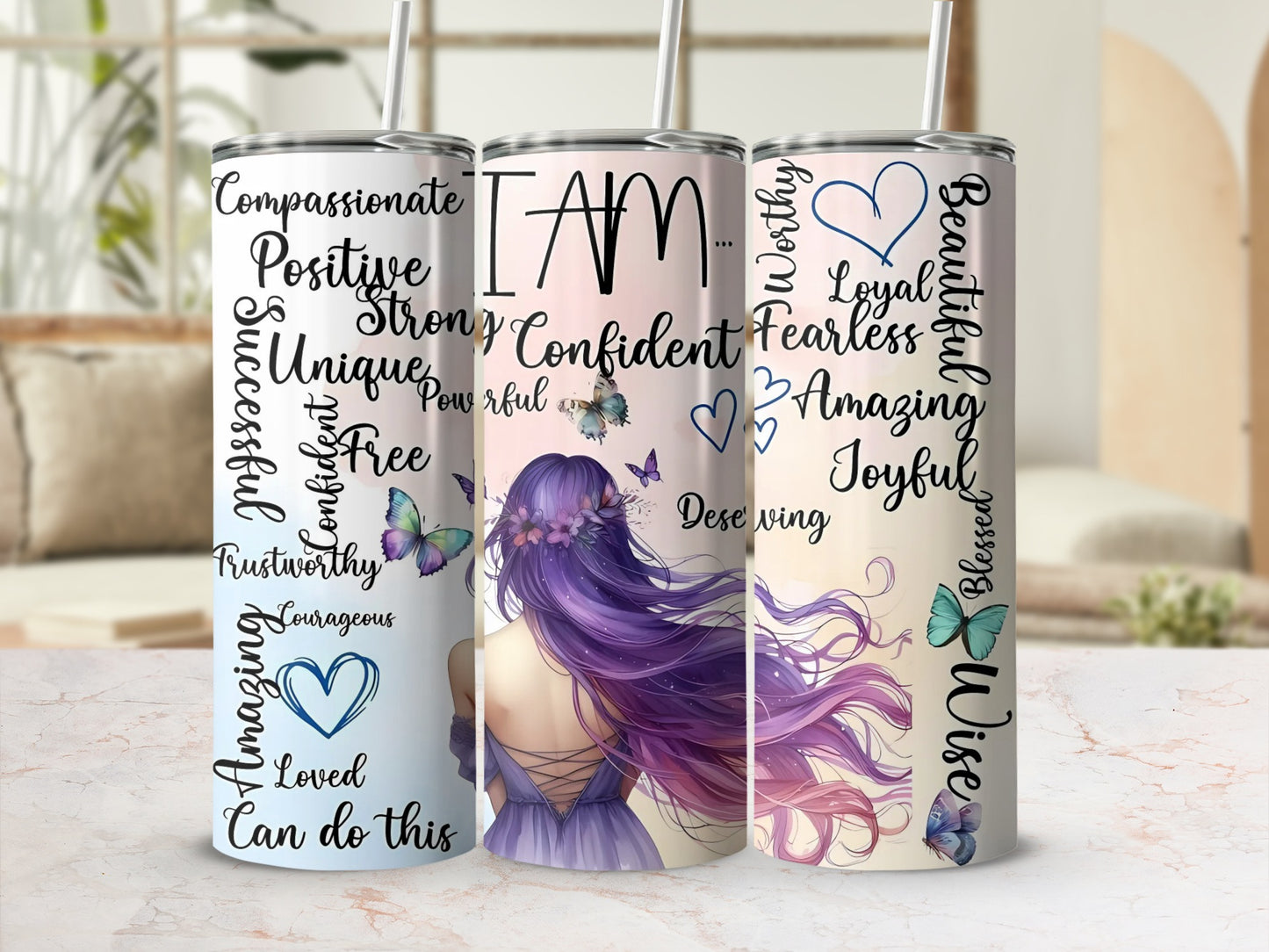 Inspirational Words and Butterfly Art Tumbler Cup