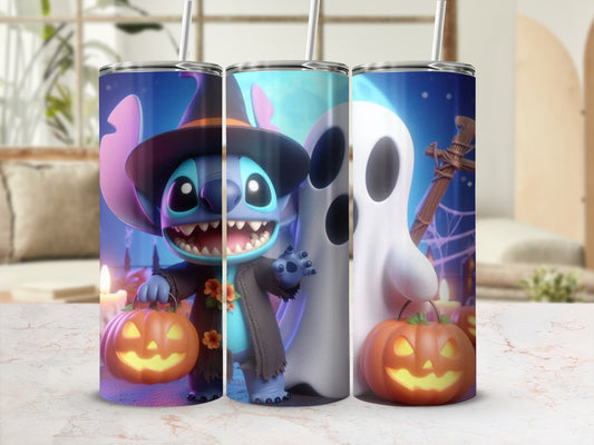 Halloween Stitch Ghost Pumpkins Insulated Tumbler Cup