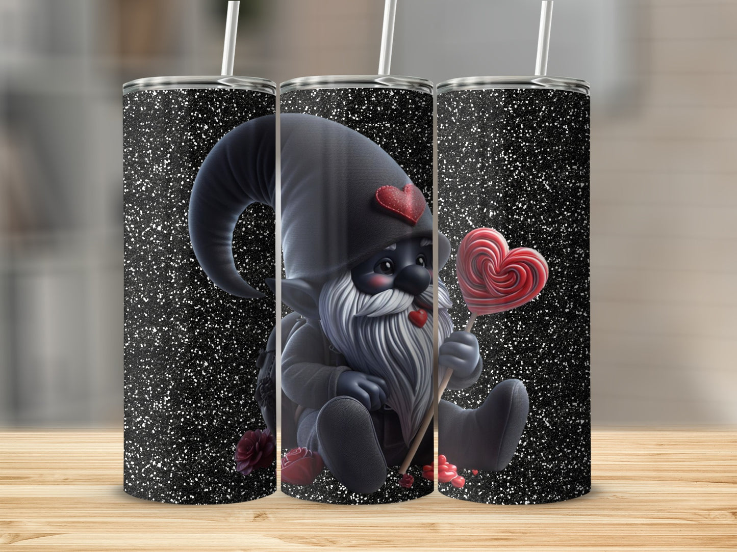 Cute Valentine Gnome with Heart Lollipop Tumbler Design