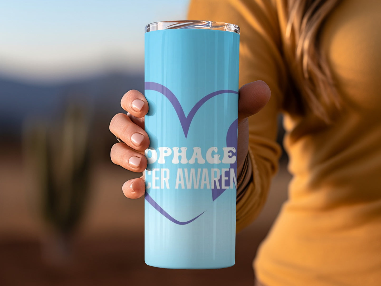 Esophagus Cancer Awareness Travel Mug with Heart Design