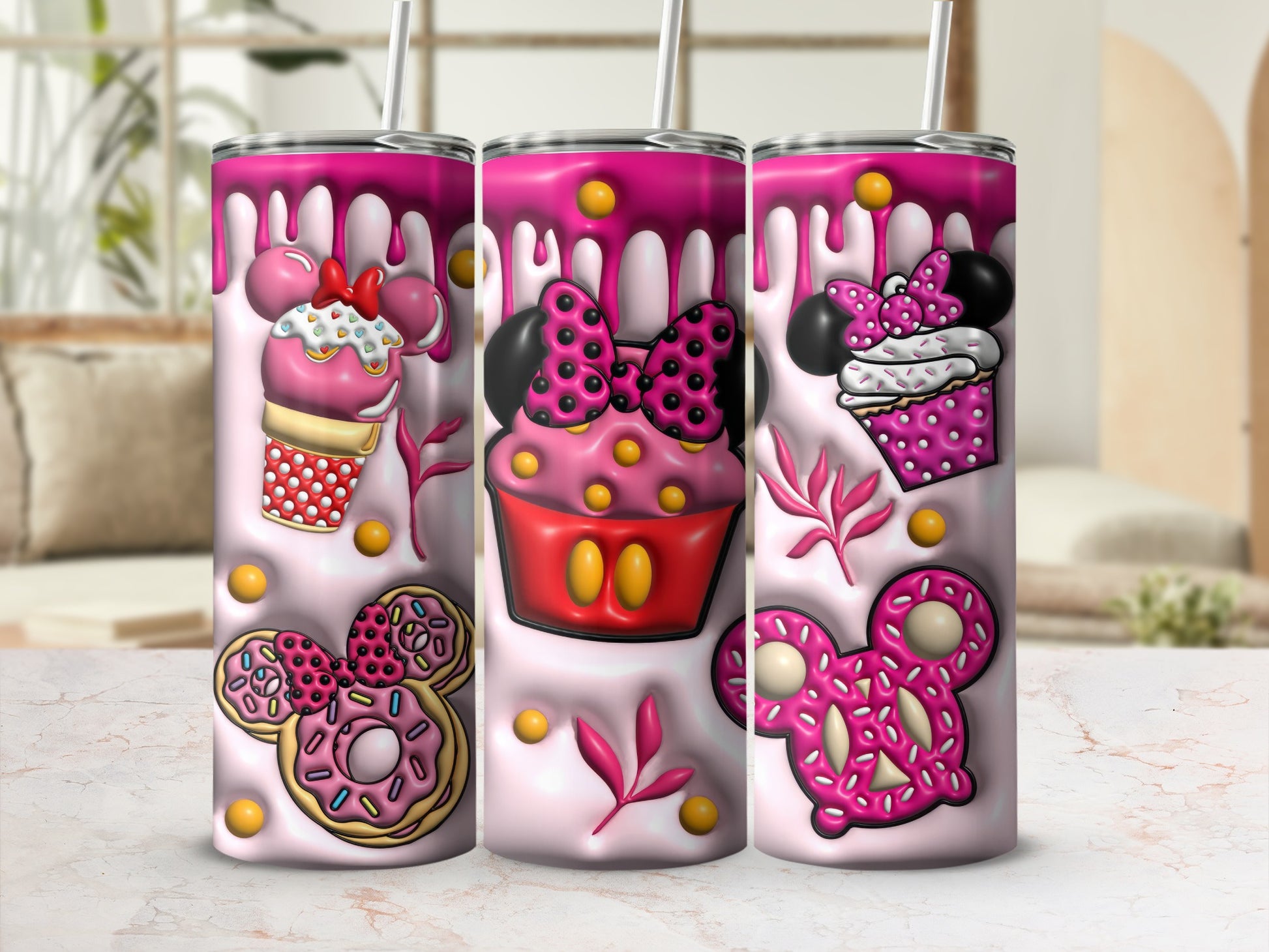 Pink Themed Cartoon Character Tumbler Set for Beverage