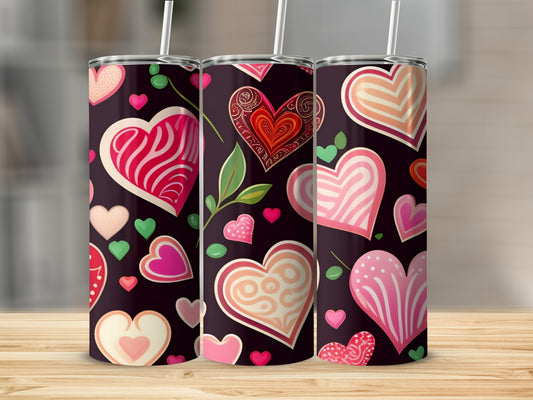 Colorful Heart Pattern Tumbler with Straw