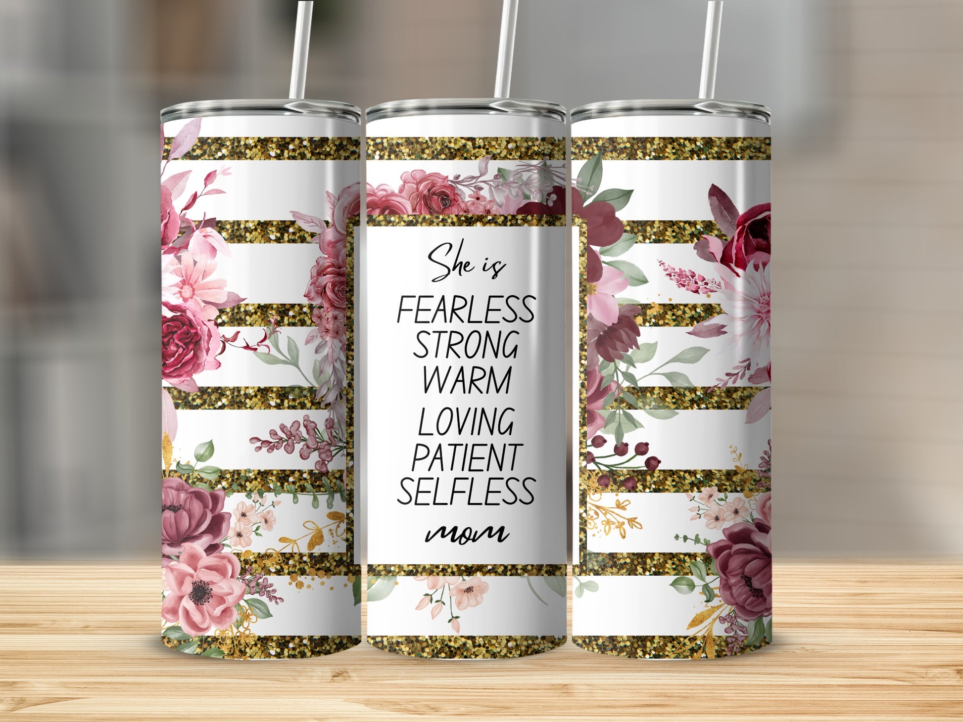 Floral Design Fearless Strong Patient Selfless Tumbler