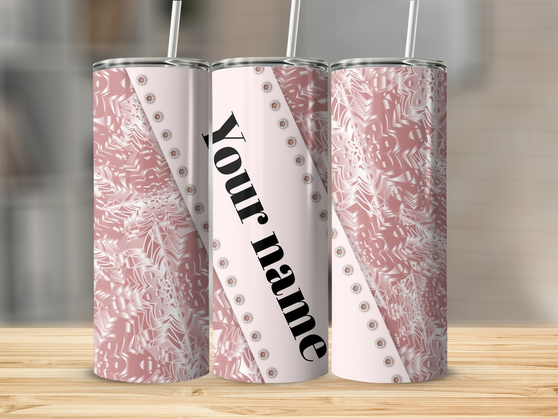 Personalized Pink Geometric Crystal Tumbler