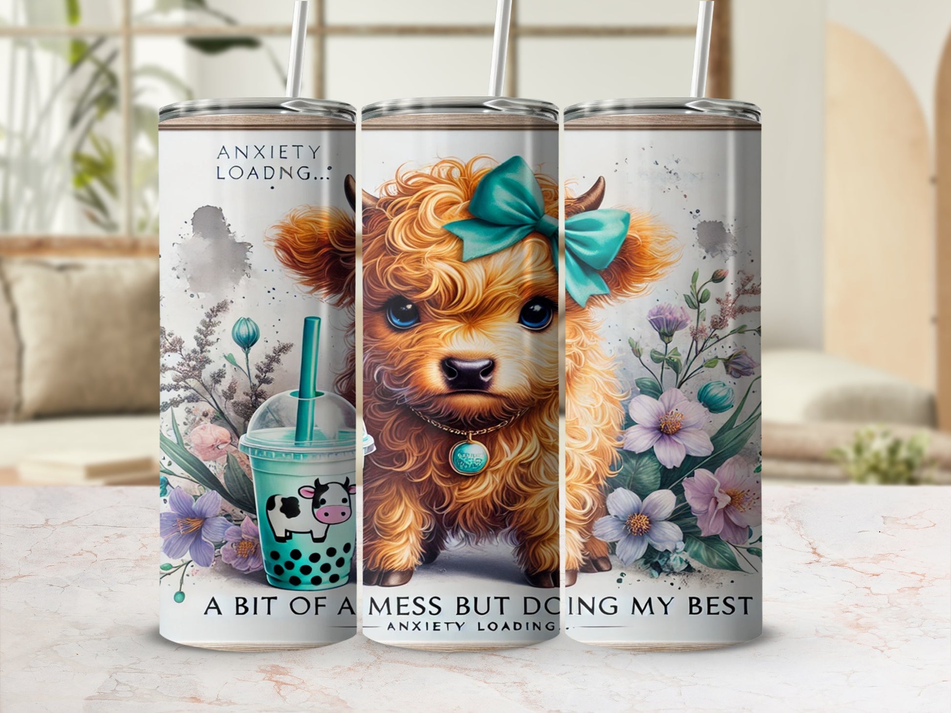 Cute Poodle Anxiety Loading Tumbler with Floral Design