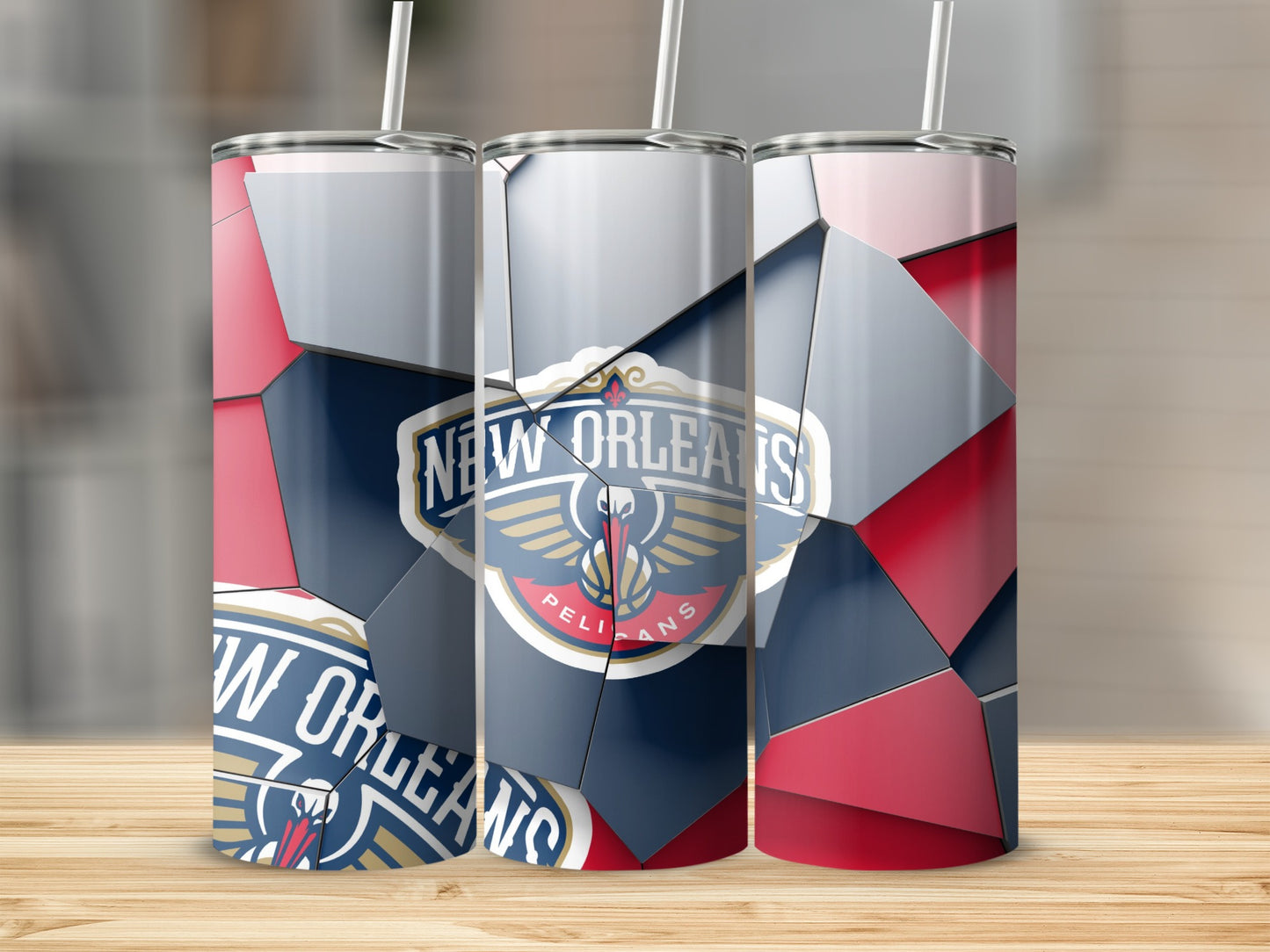 New Orleans Pelicans Emblem Mosaic Pattern Design Tumblers