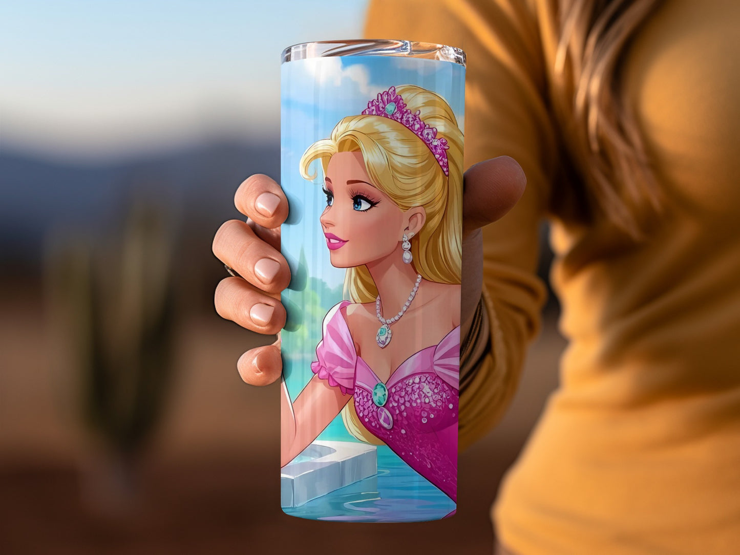 Blonde Princess with Butterfly and Pearl Illustration Tumblers