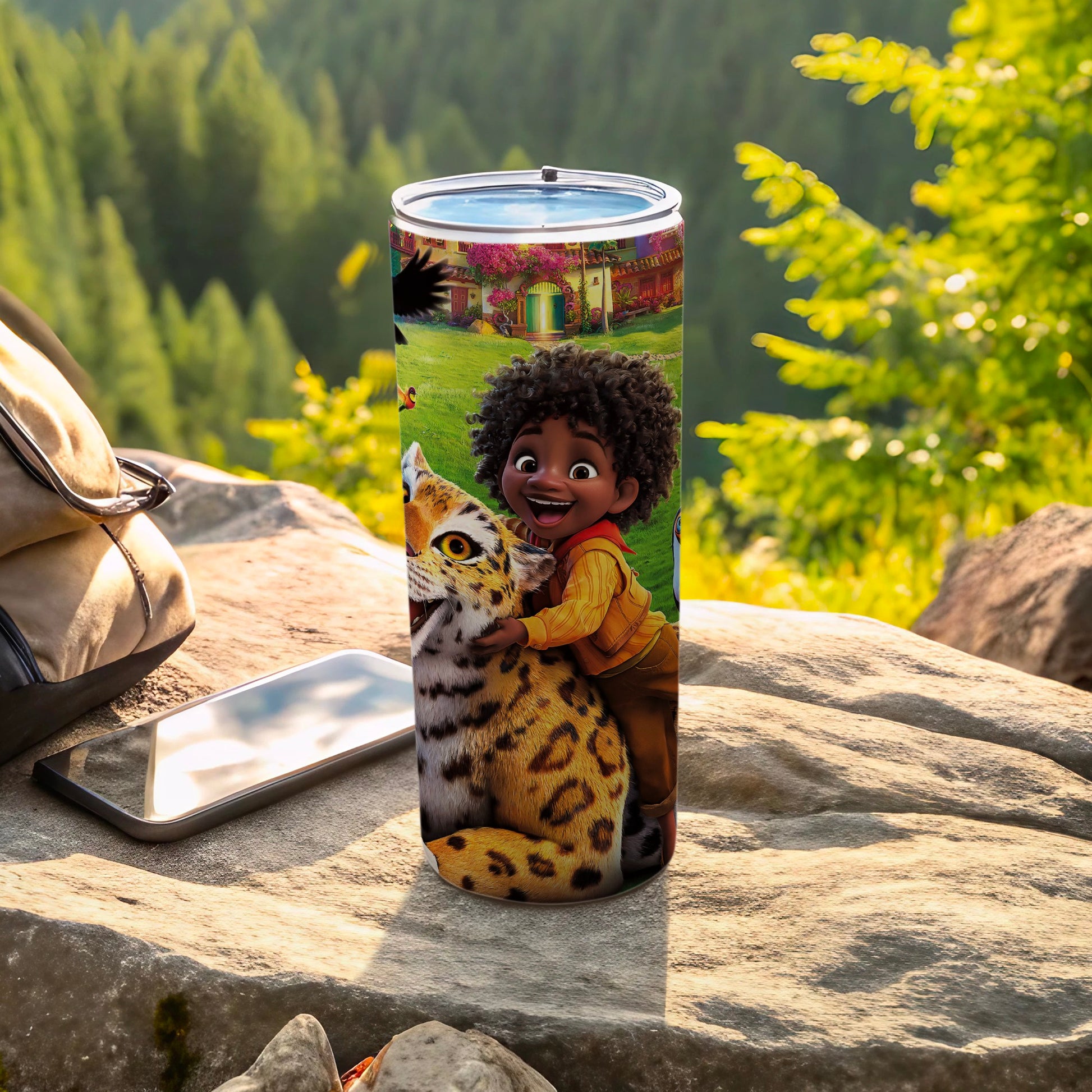 Colorful Tumbler Featuring Boy with Cheetah Design