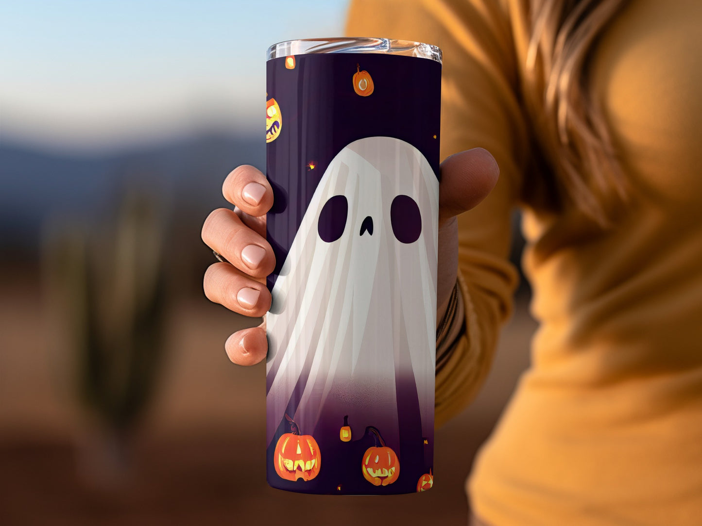 Spooky Ghost and Pumpkins Design Halloween Tumbler
