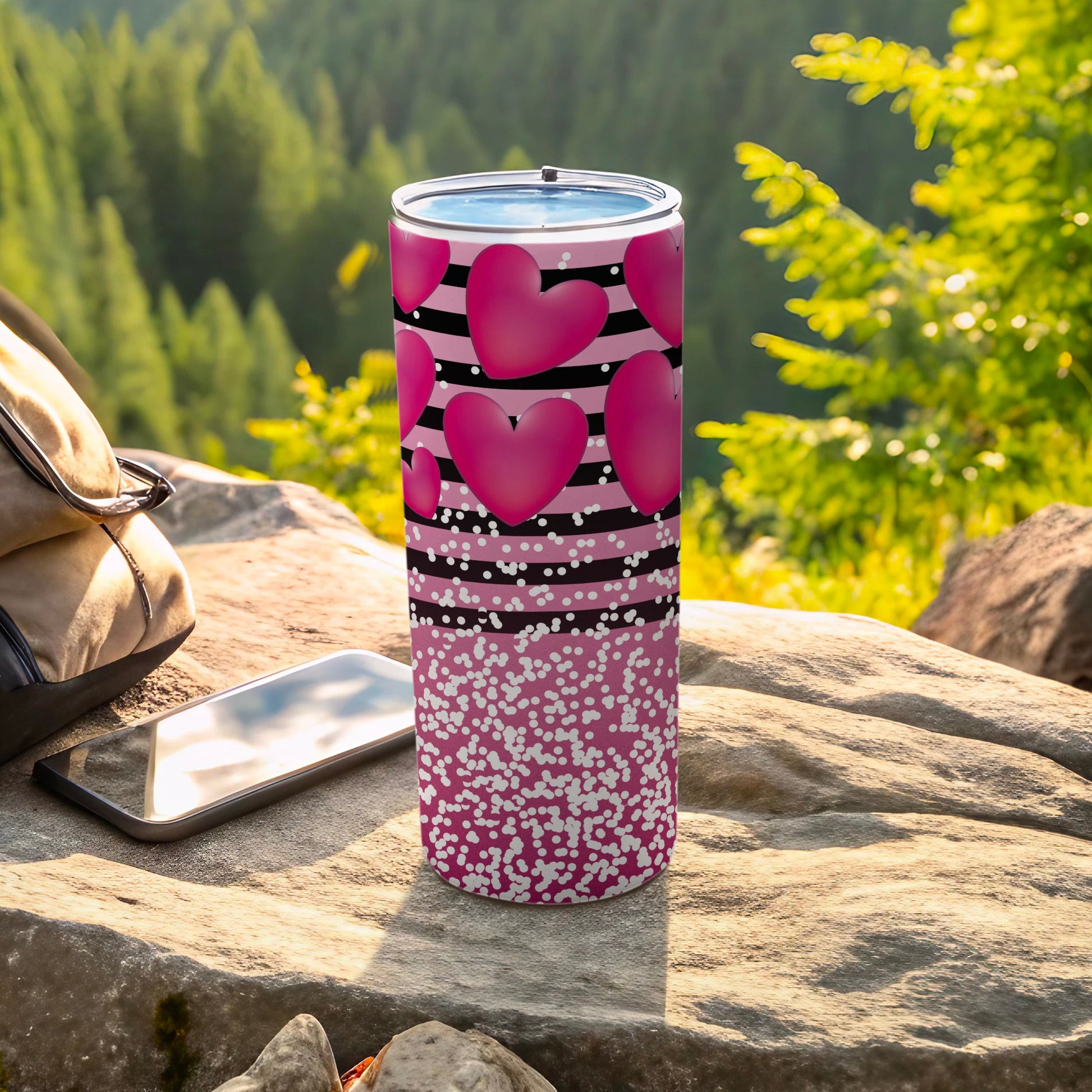 Pink Heart Black Stripe White Dot Pattern Tumbler product type