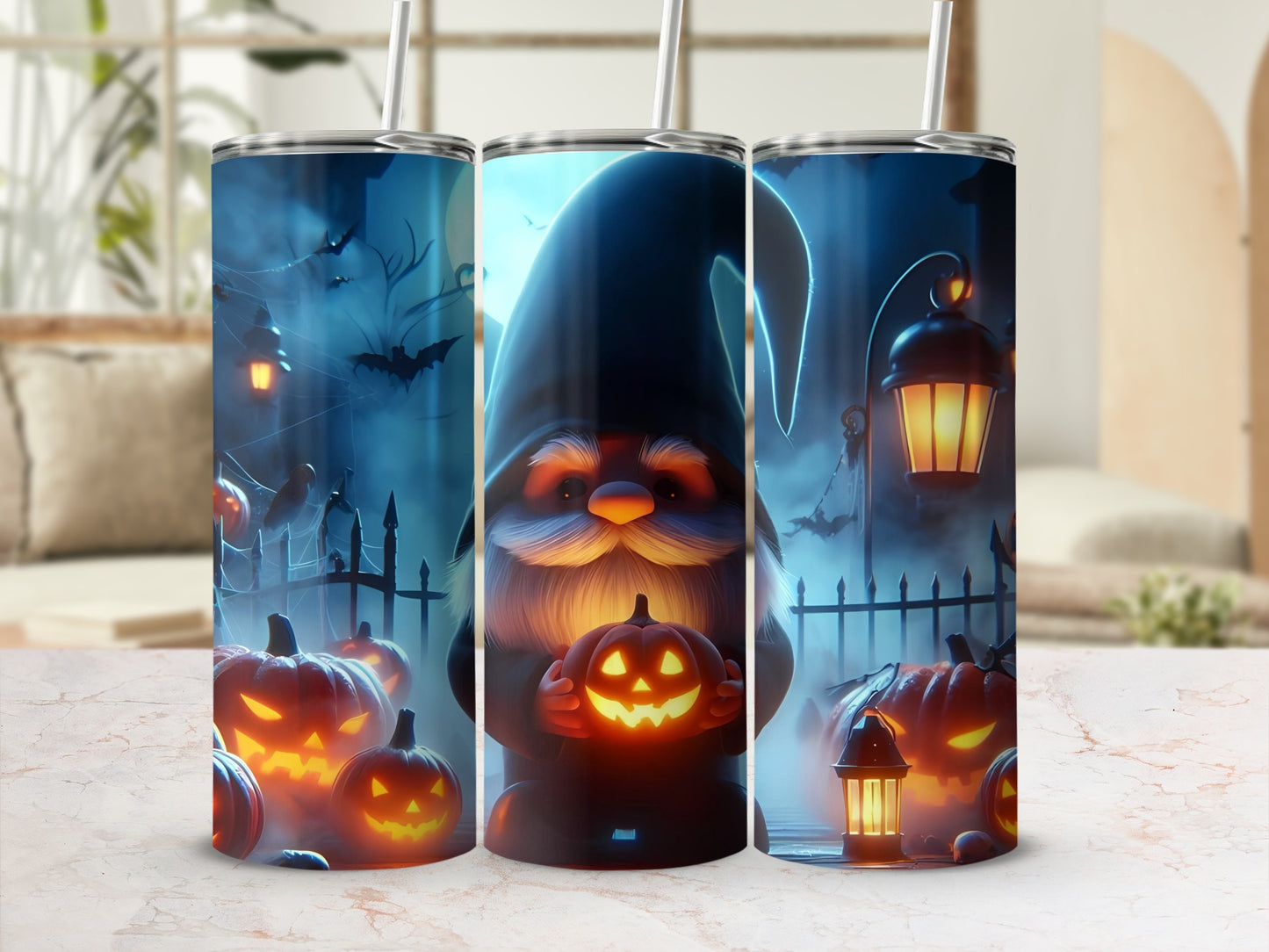 Halloween Gnome and Pumpkin Scene Tumbler
