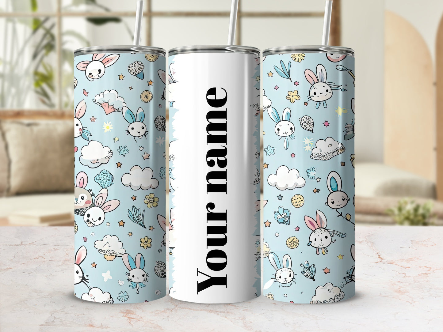 Personalized Cute Bunny and Cloud Design Tumbler