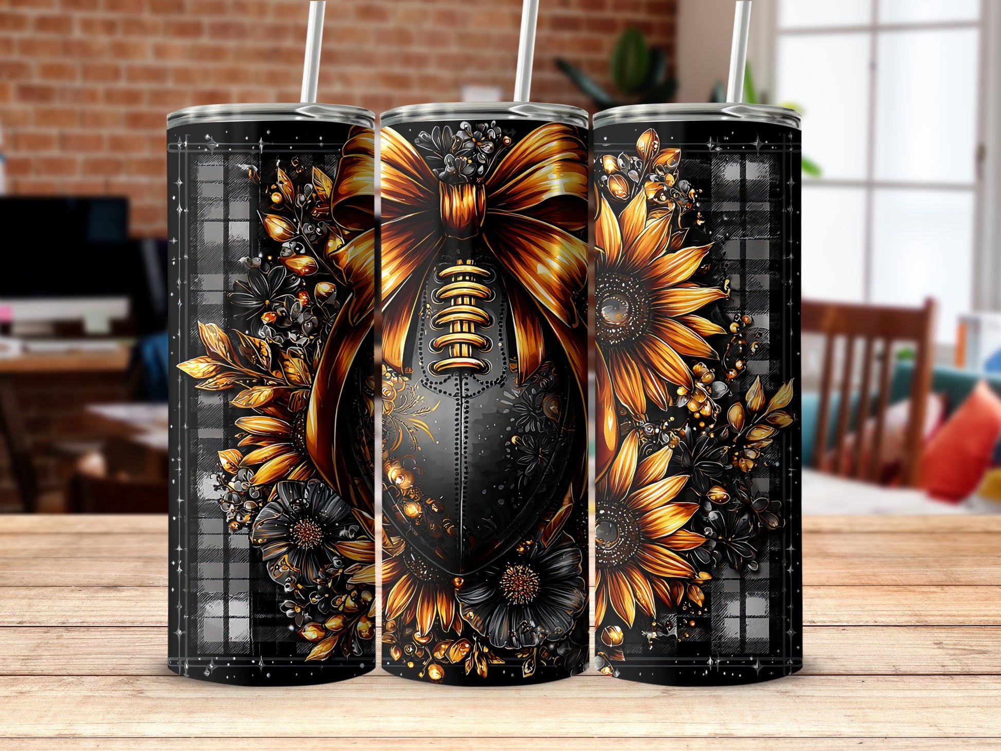 Floral Sunflower Football Tumbler Stunning Design