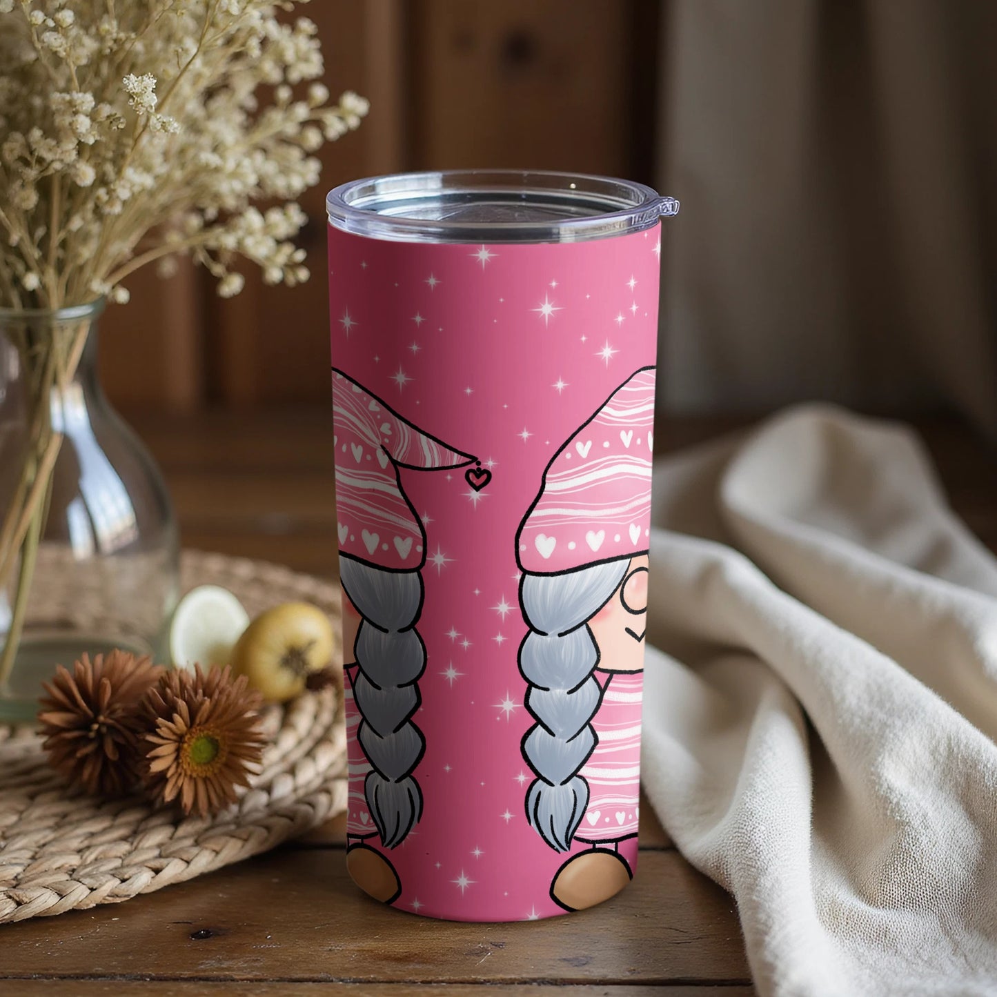 Cute Gnome in Pink Fairy Tale 15oz Tumbler