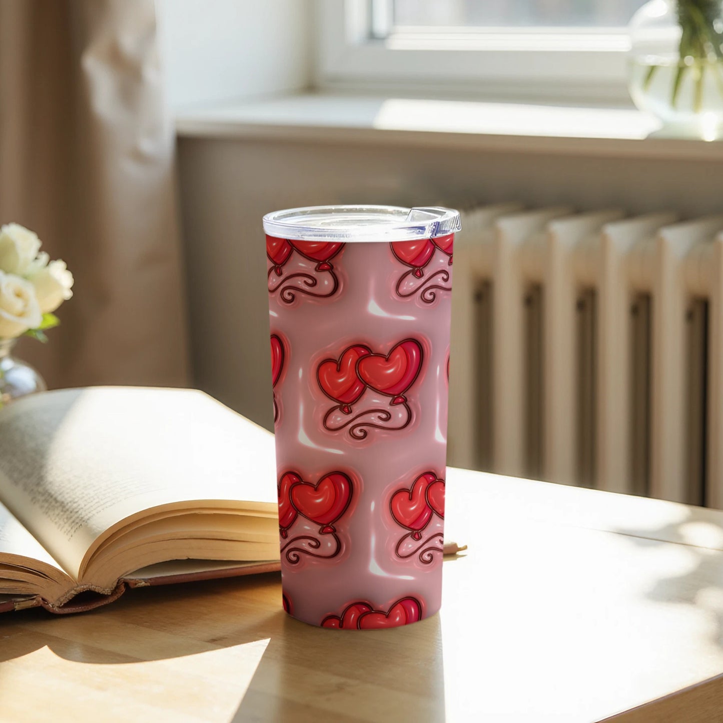 Romantic Red Heart Pattern Insulated Tumbler