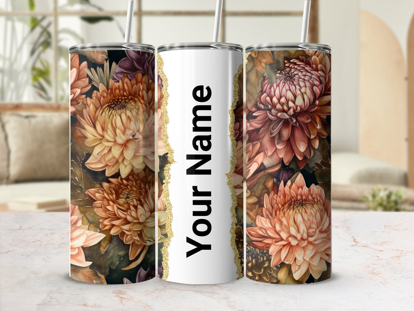 Personalized Floral Tumbler Custom Name 20oz Tumblers