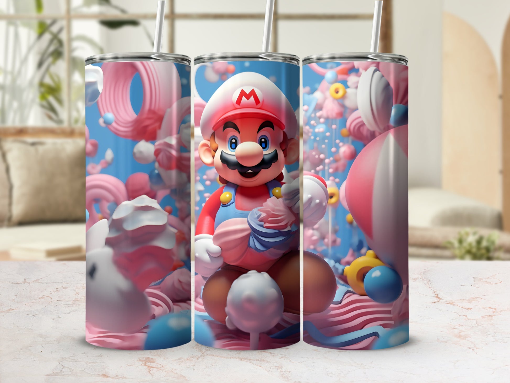 Colorful Character Themed Tumbler with Straw Cup