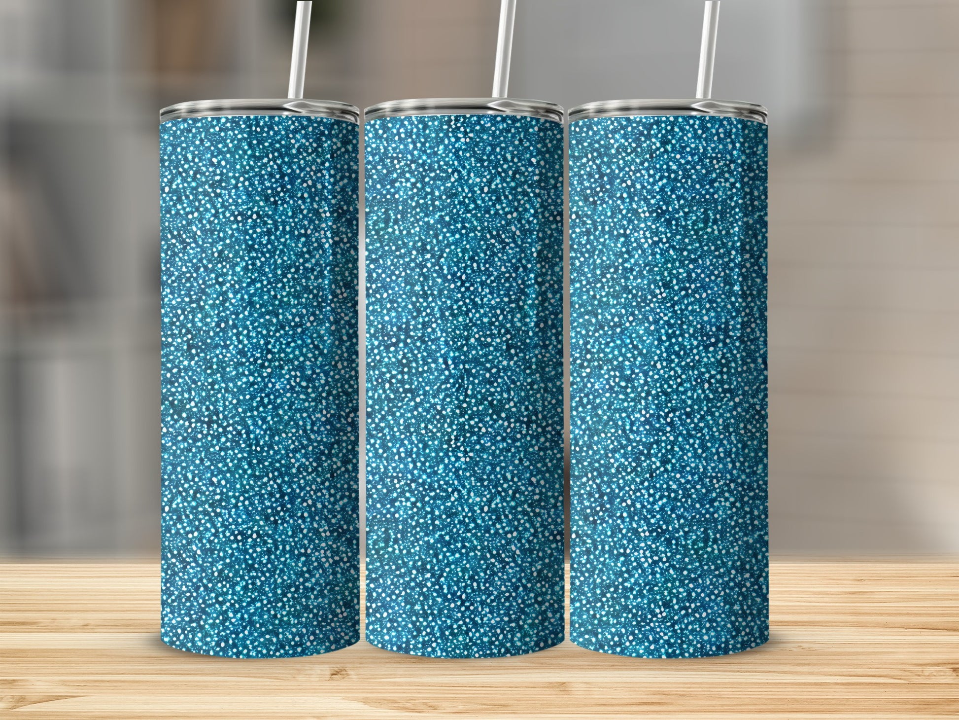Sparkling Blue Glitter Design Insulated Tumbler