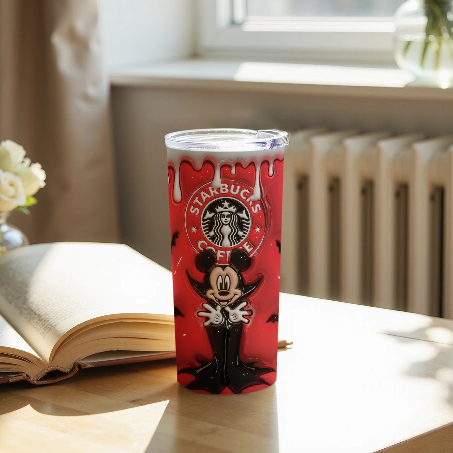 Disney Mickey Mouse Starbucks Tumbler with Red Drip Design