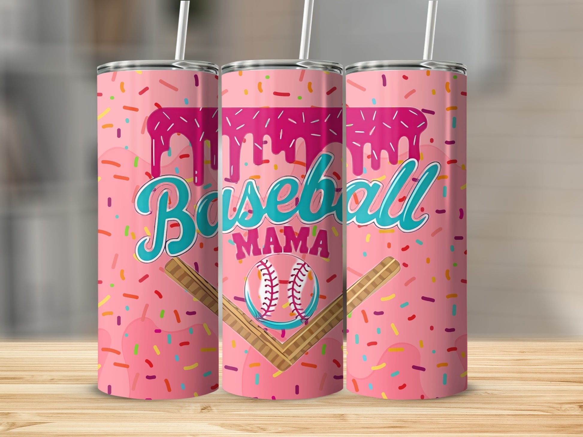Baseball Mama Tumbler with Pink Sprinkles Design