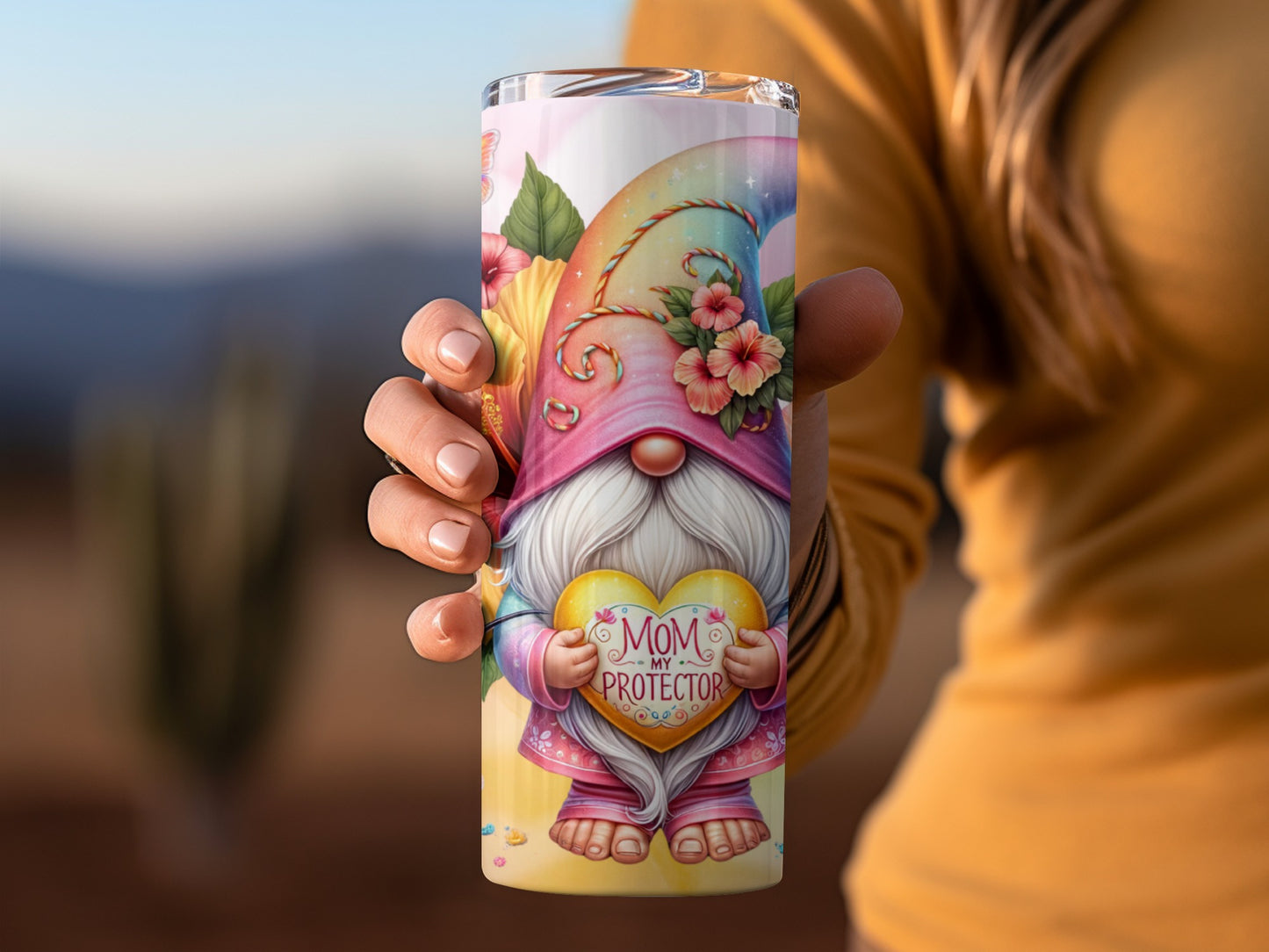 Mom My Protector Gnome Heart Design Tumbler