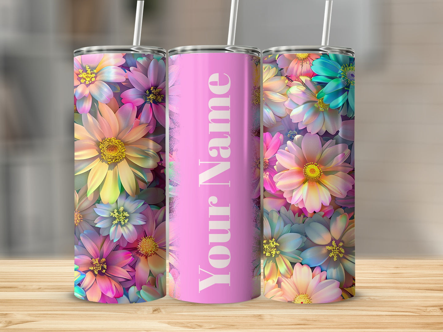 Personalized Floral Tumbler with Your Name Custom Tumbler