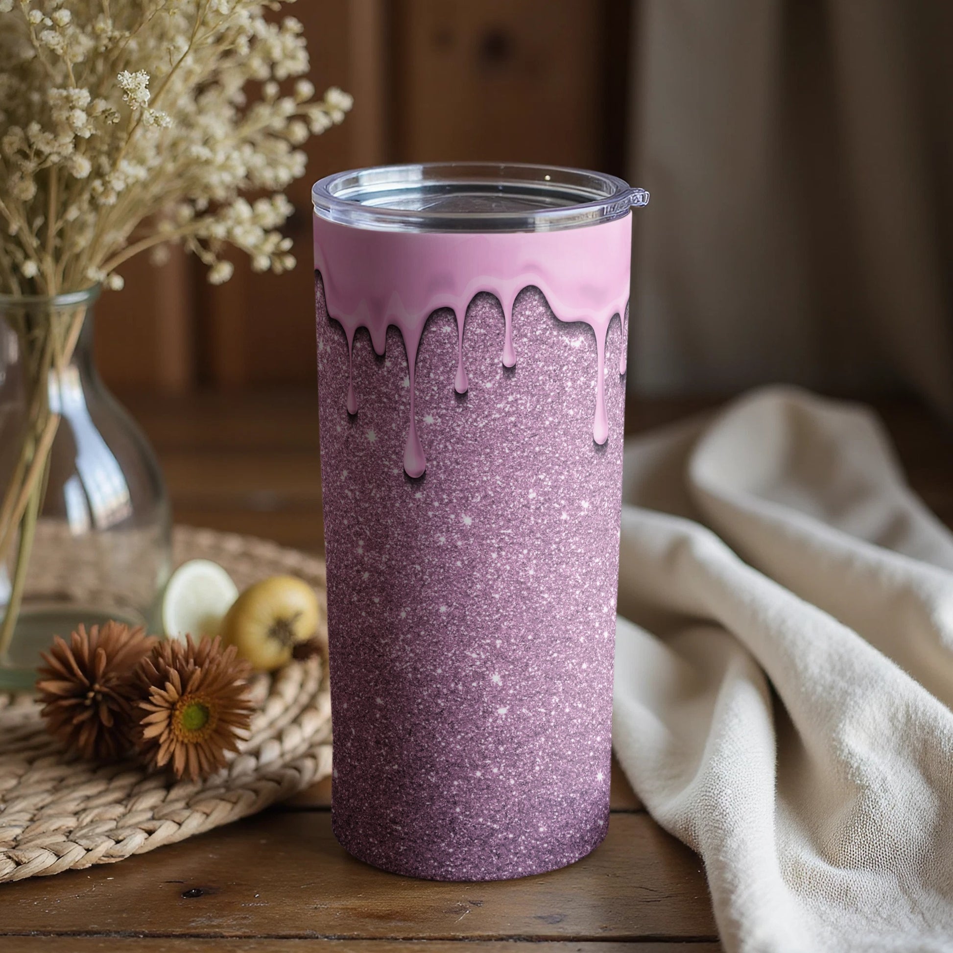 Glitter Pink and Purple Travel Mug with Lid