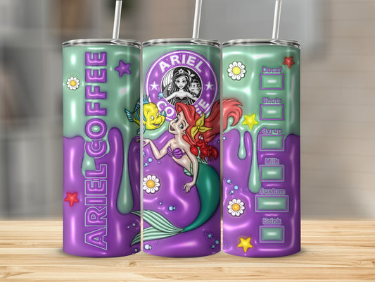 Ariel Coffee Mermaid Themed Tumbler with Custom Options