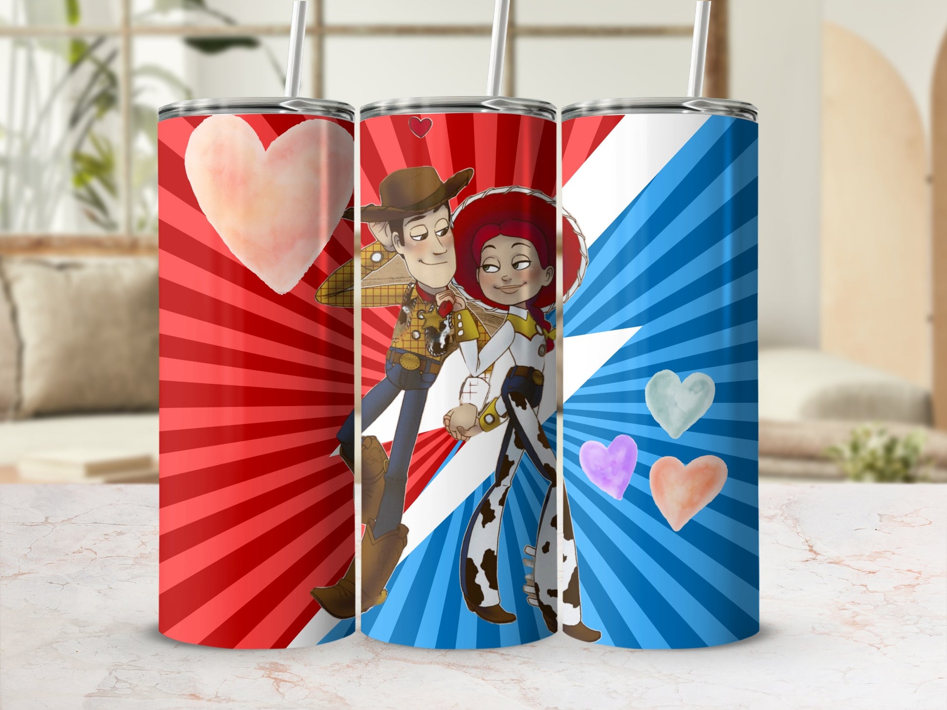 Cartoon Cowboy and Cowgirl Design Tumbler Cup