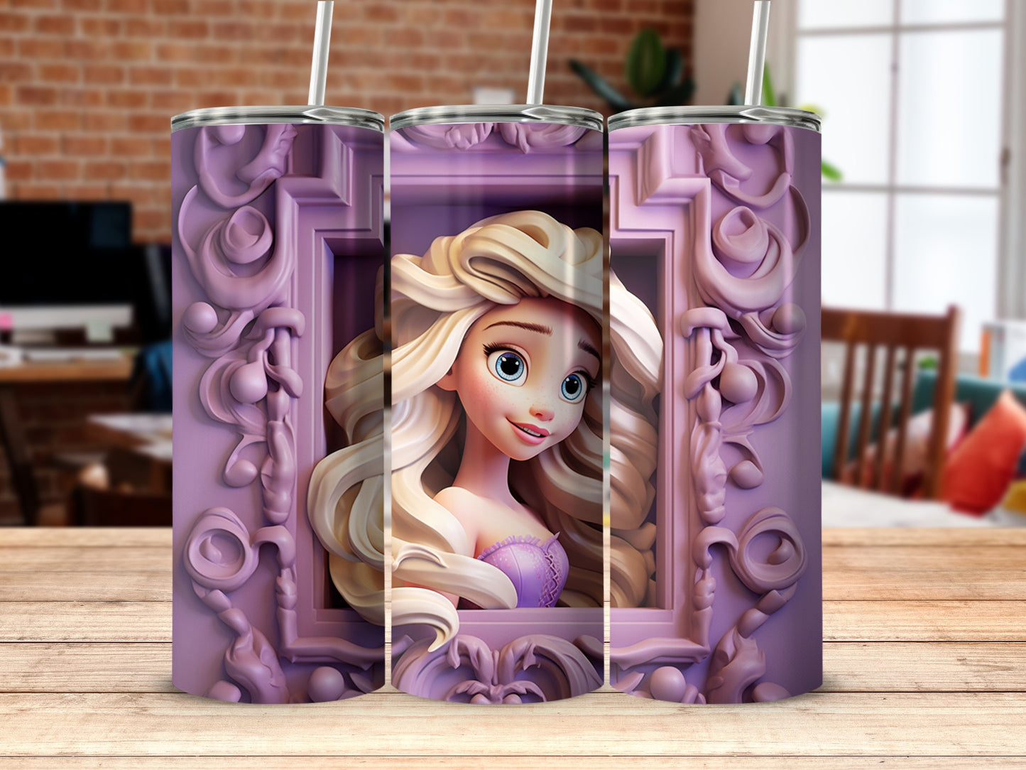 Enchanting Princess Artwork in Purple Drinkware