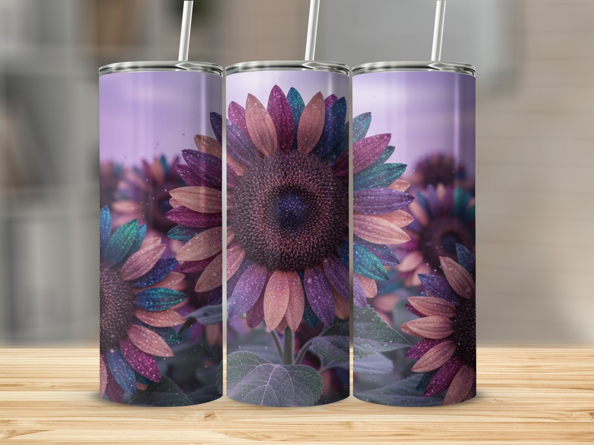 Colorful Sparkling Sunflower Design Tumbler Cup