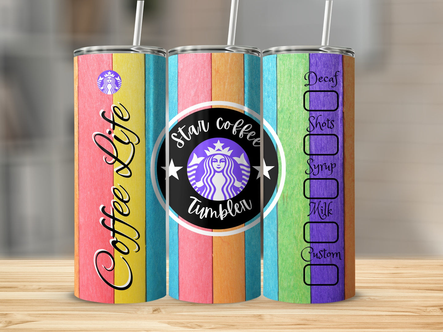 Colorful Coffee Life Star Coffee Tumbler Drinkware