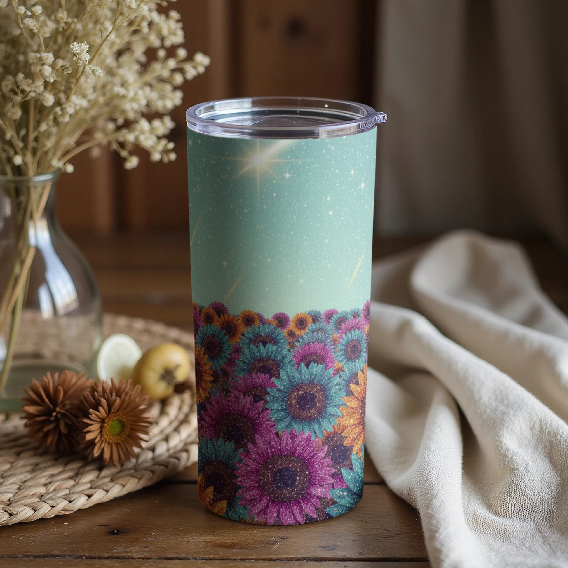 Colorful Sunflower Floral Design Travel Tumbler