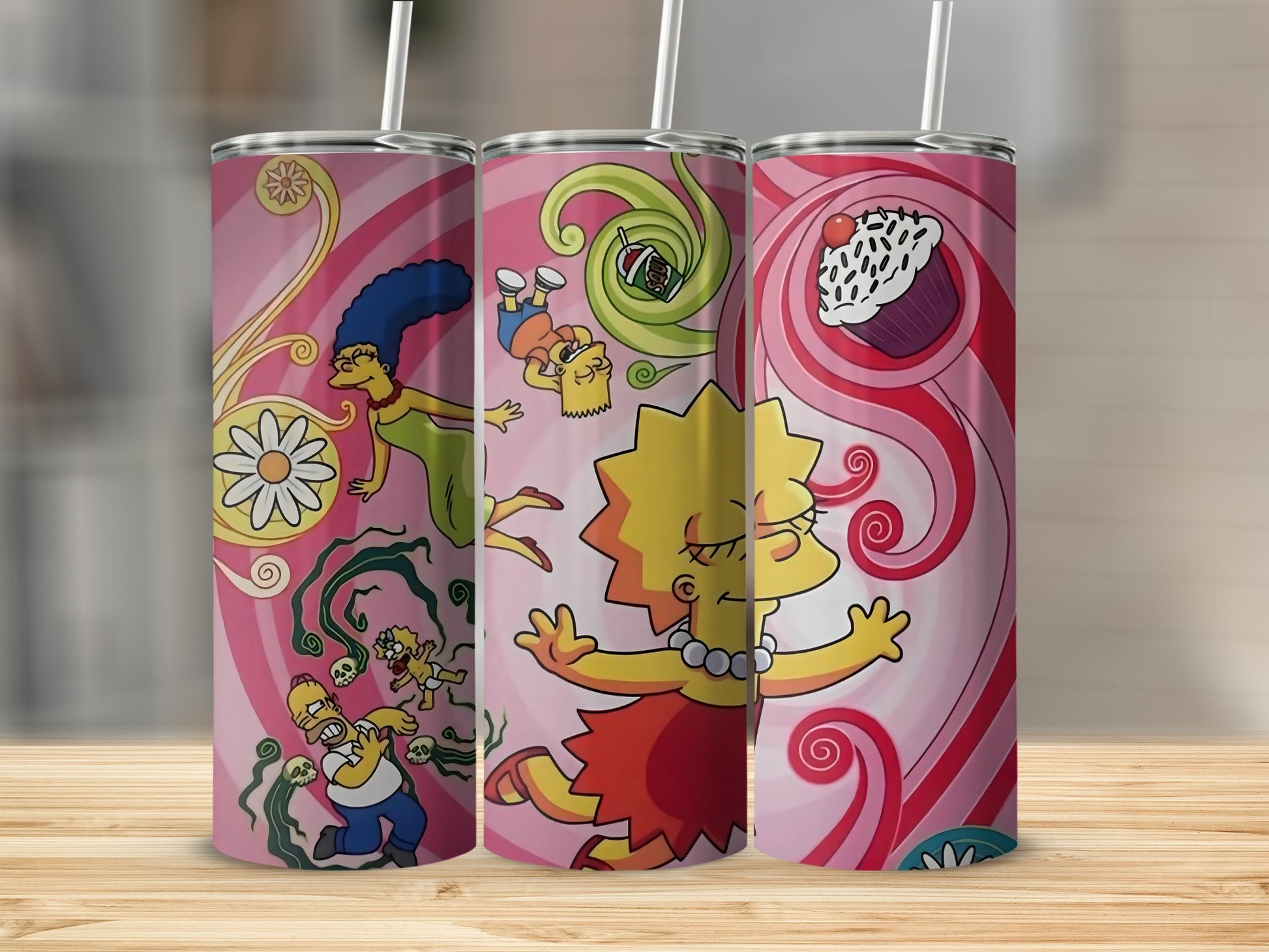 Cartoon Family Character Design on Pink Tumbler Product