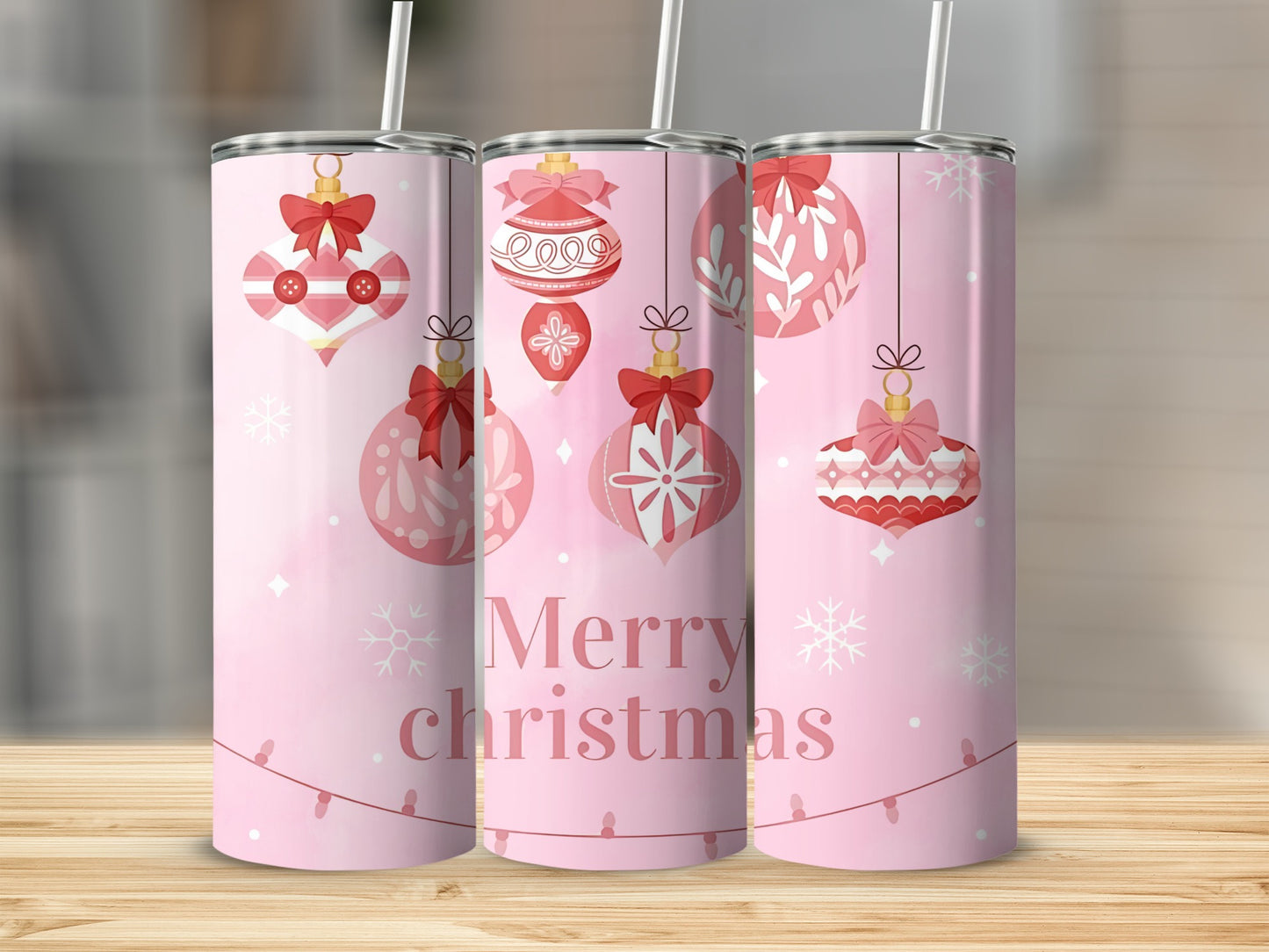 Pink Christmas Ornaments Merry Christmas Tumbler