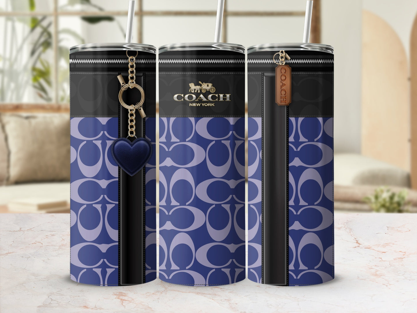 Coach New York Blue Patterned Drink Tumblers