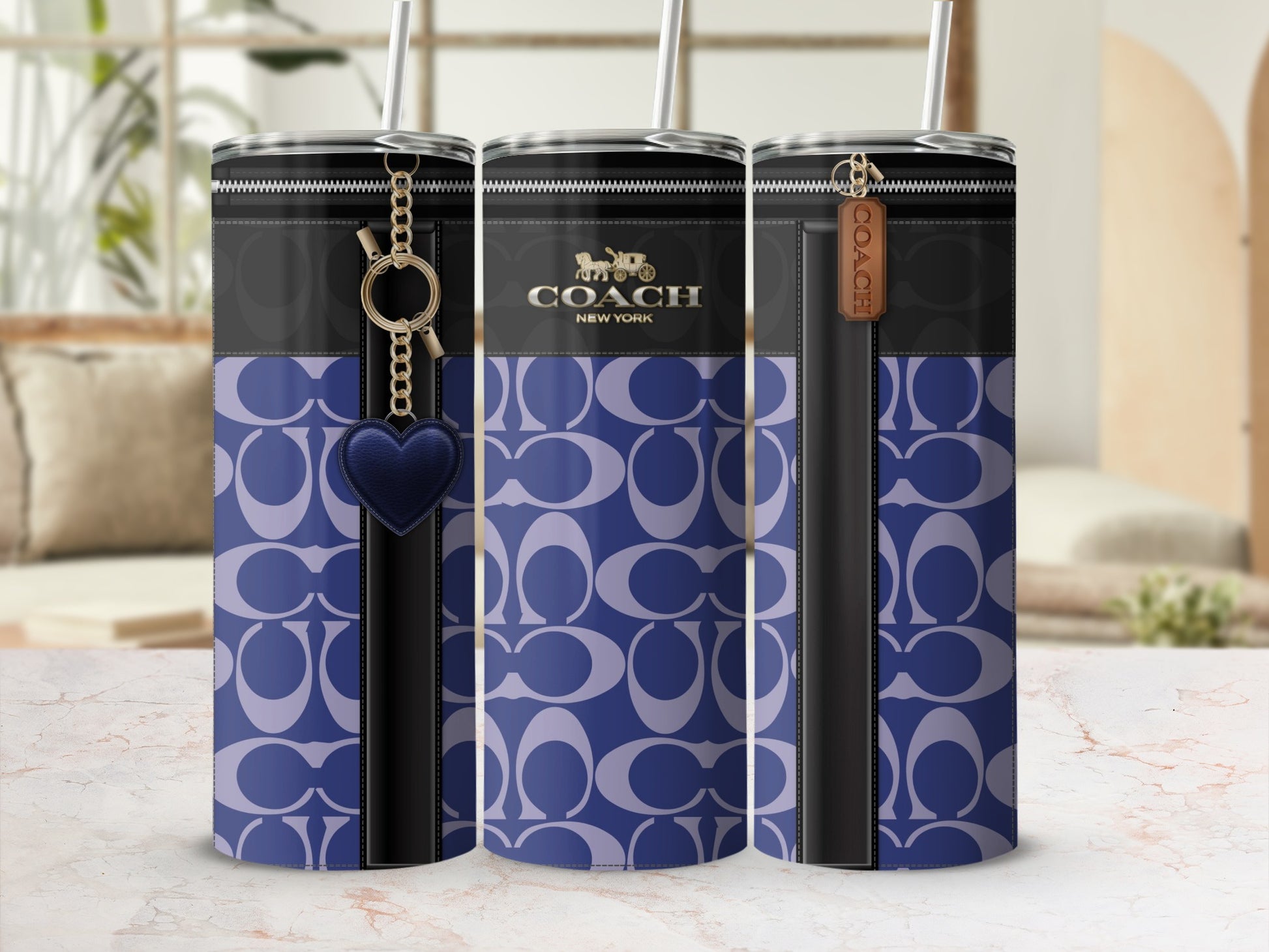 Coach New York Blue Patterned Drink Tumblers