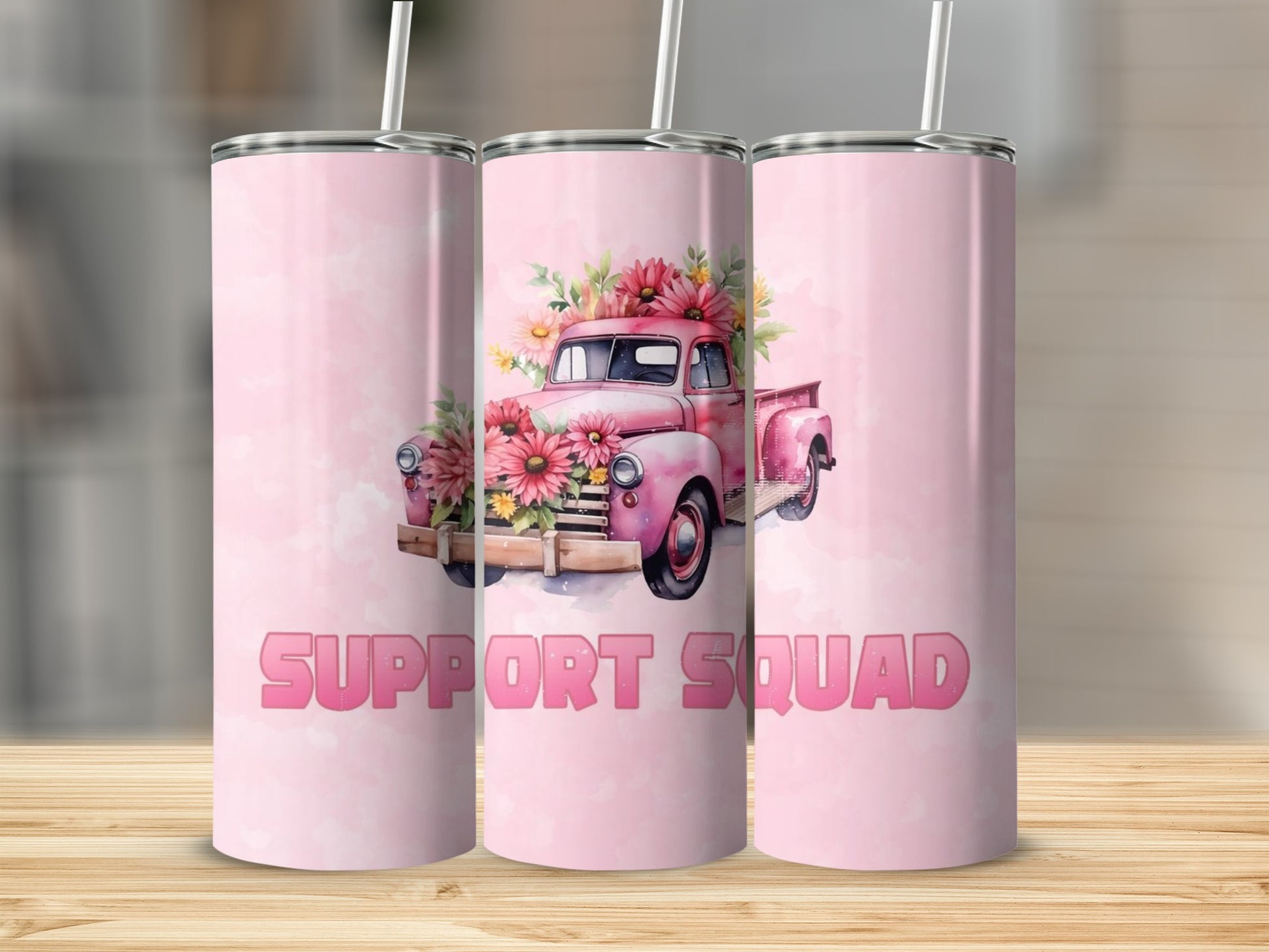 Support Squad Pink Floral Pickup Truck Tumbler
