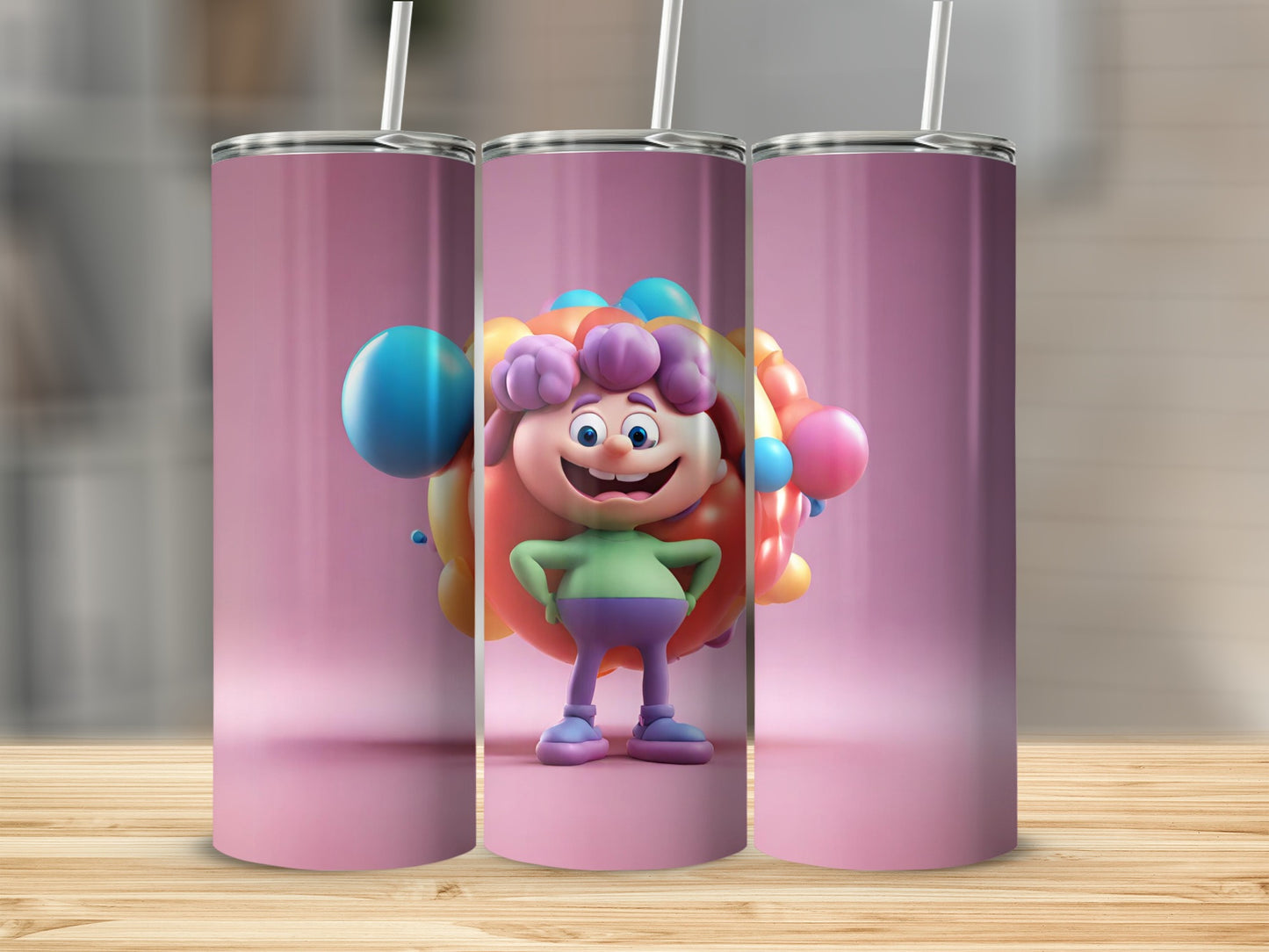 Adorable Cartoon Character with Balloons Tumbler Product