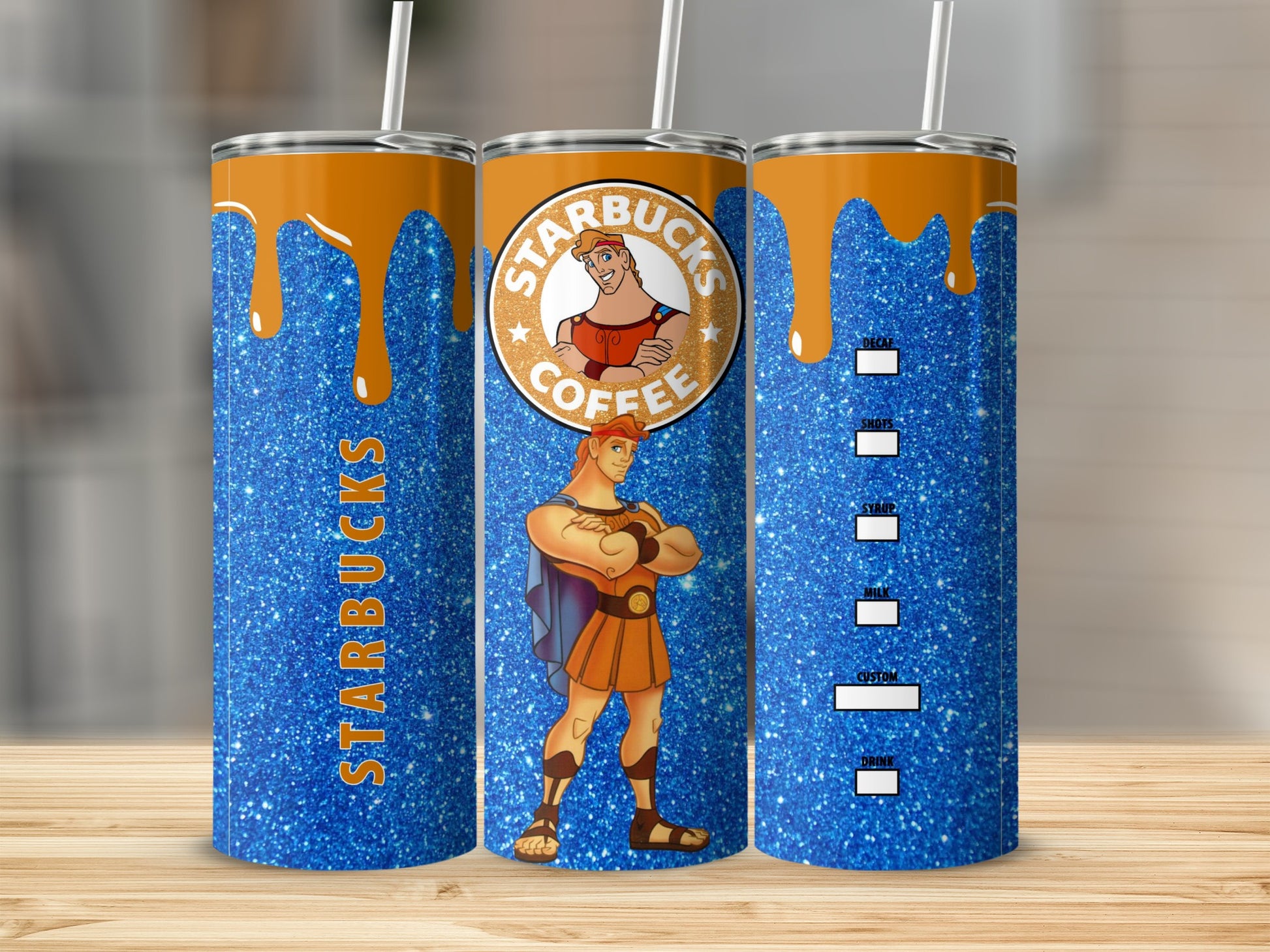 Hercules Starbucks Coffee Glitter Tumbler