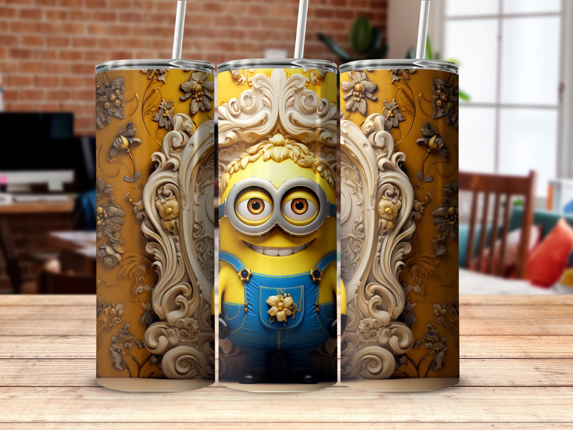 Cute Yellow Character with Ornate Background Design