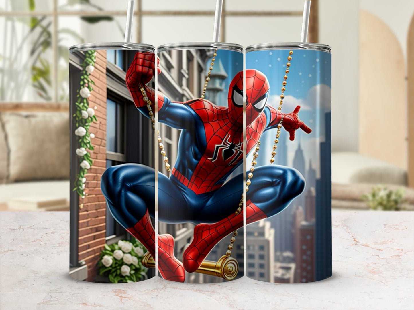 Spider-Man City Skyline Illustration Stainless Steel Tumbler